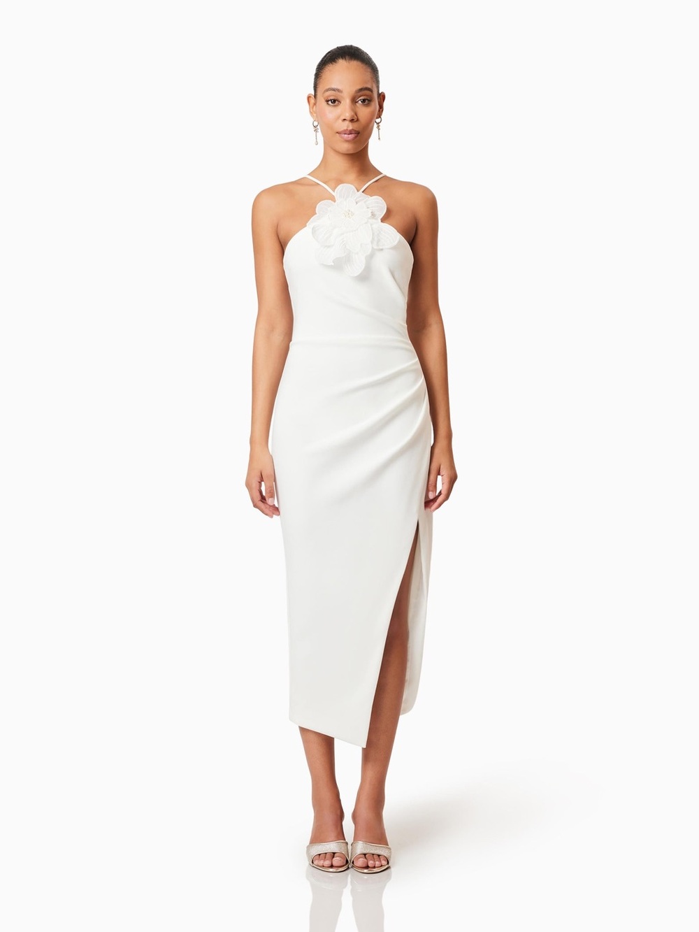NEW Elliatt Janelle Flower Midi Dress in White Size XL